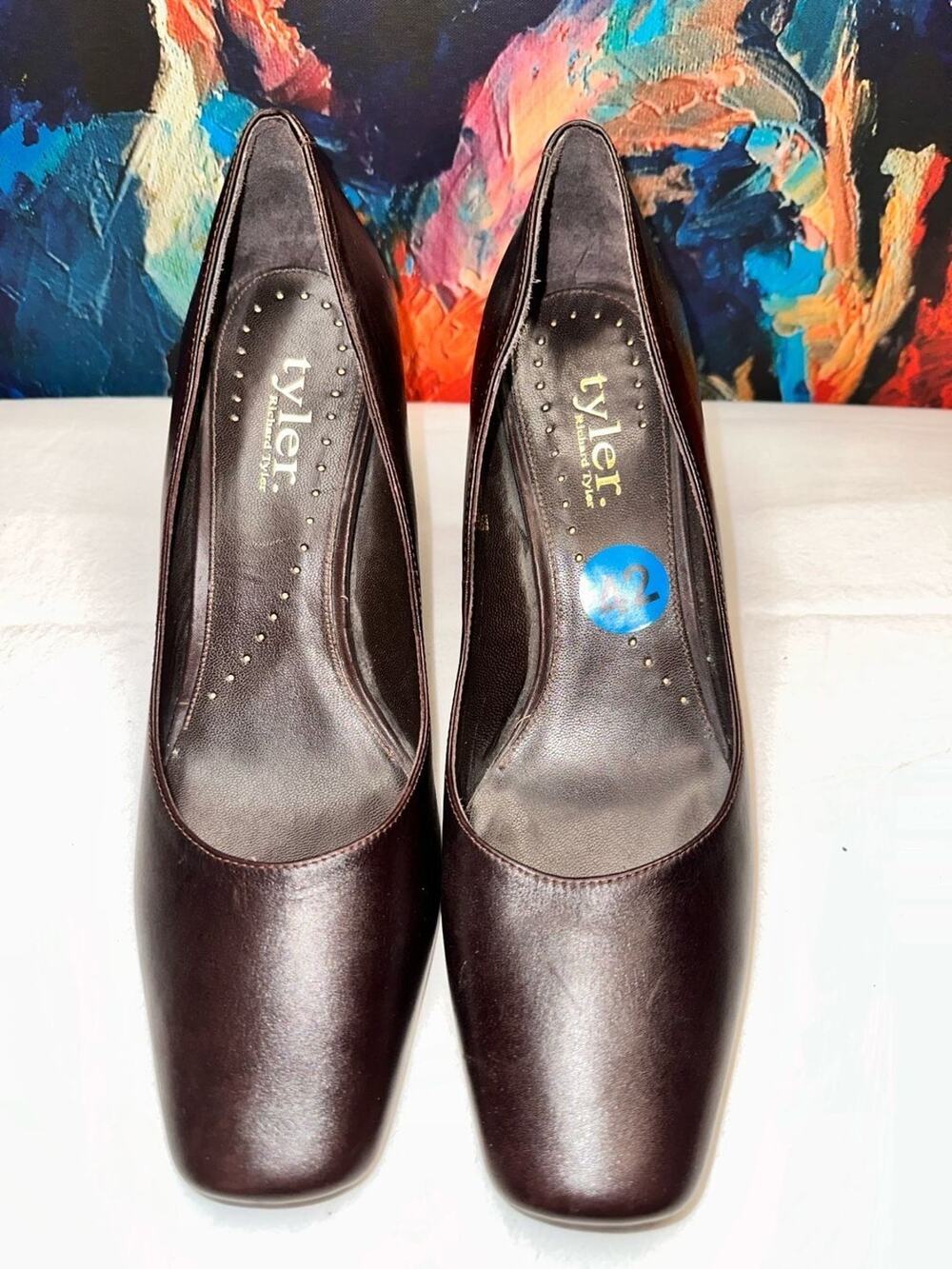 No.42 Tyler by Richard Tyler Vogue Brown Leather Square Toe Wedge Pumps Size 8M